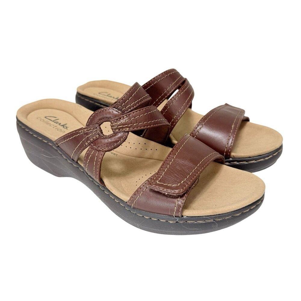 Clarks Merliah Coral Sandal 8.5 Dark Tan Leather Comfort Adjustable Strap
